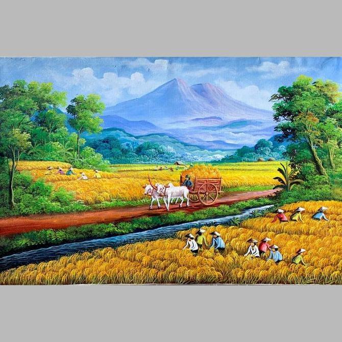 Terlaris Lukisan Panen Padi Pemandangan Desa