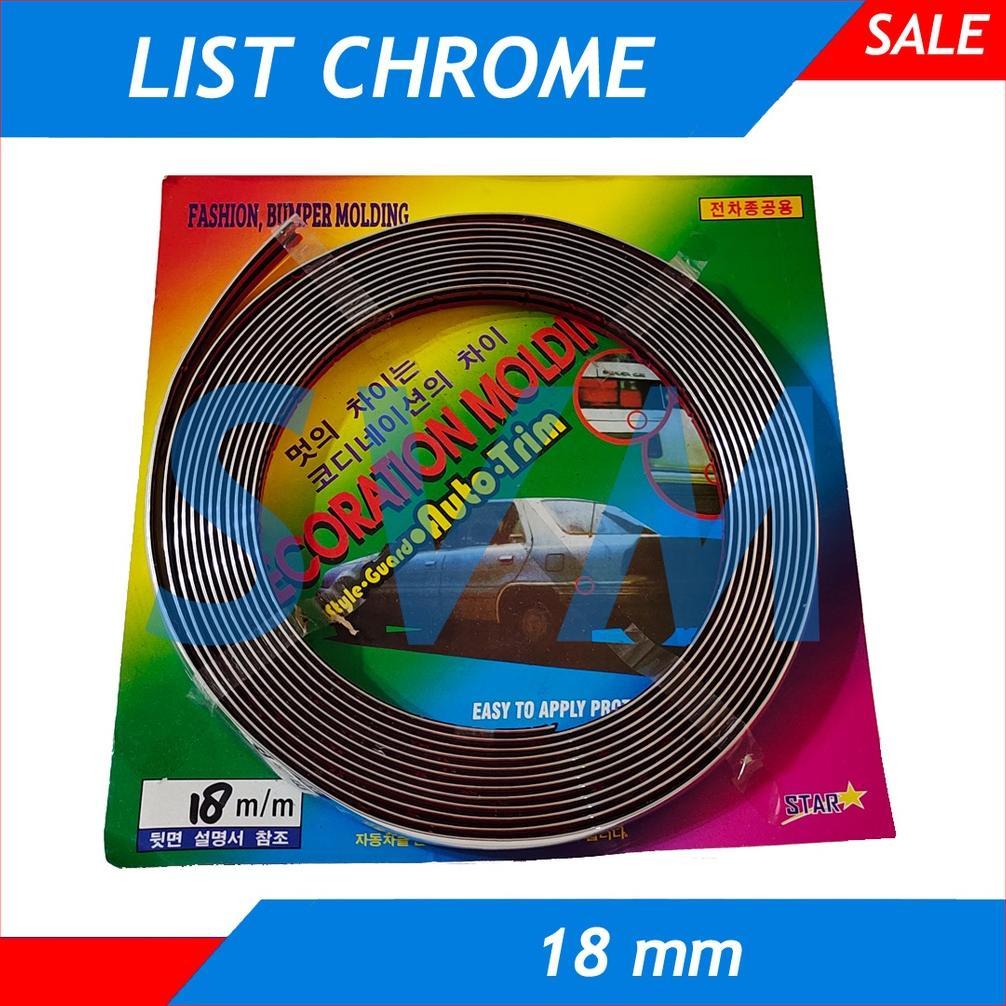 List Chrome / Lis Krom Silver Moulding Bumper Mobil Universal lebar 18 mm panjang 7.5 meter untuk de