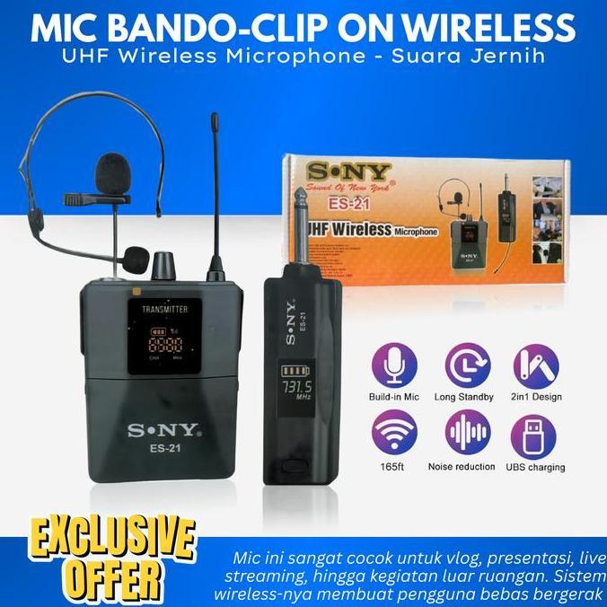 yukaa.nisa - microphone wireless clip on bando es-21 wireless microphone mic bando/kancing mikrofon 