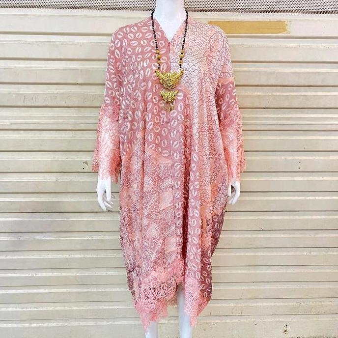 Kaftan Batik Viscose Lace Resleting Depan/Drees Batik Viscose Renda Bunsui