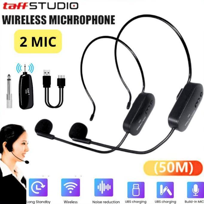 yukaa.nisa - cod taffstudio 2 pcs microphone wireless 2.4g headset / mic mikrofon imam masjid bando 