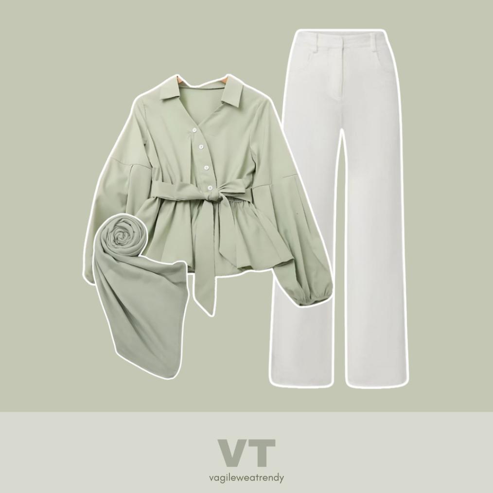 100% AMAN One Set Mery (Hijab, Blouse, Rok) Setelan Baju Wanita hijab OOTD Korea