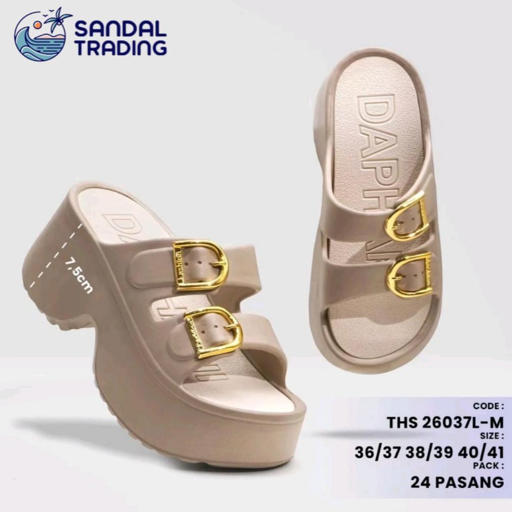 ST Sandal Selop Wedges Wanita Simpel Elegan Sandal Trendy Karet Tinggi
