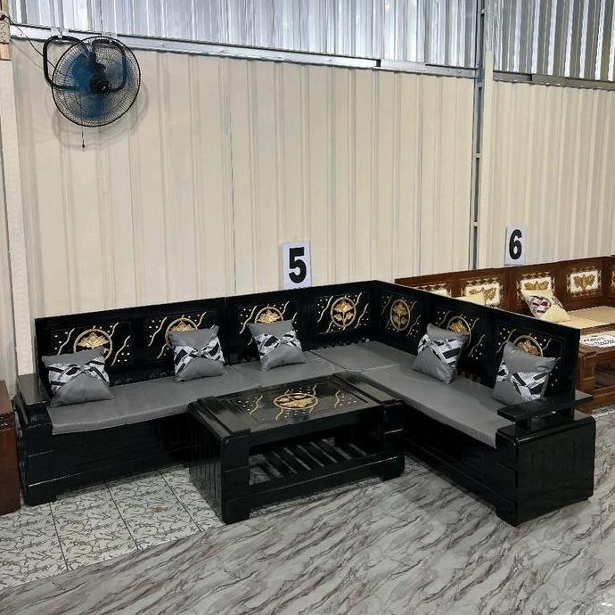 Terlaris Kursi Tamu Domini Bundar Hitam,  Lengkap Dengan Busa Dan Bantal, Bahan Full Kayu Jati Mebel