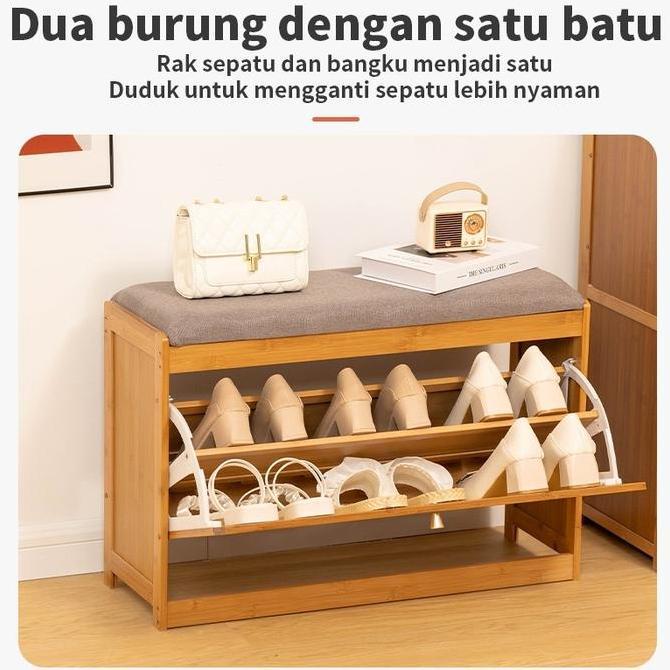 KIAMU Rak Sepatu Sofa Kayu Duduk Bench Storage Penyimpanan Sepatu Minimalis