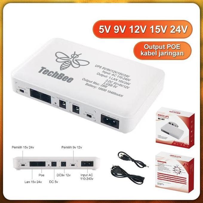 KAMLAN UPS Router Poe DC 10400mAh 5V/9V/12V/15V/24V 2A Power Supply UPS Mini UPS Wifi CCTV Powerbank