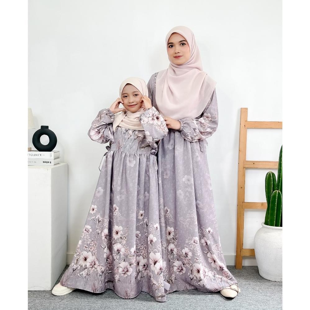 BEST SELLER Haura Baju Gamis Muslim Couple Ibu Dan Anak Motif Bunga Cocok Untuk Lebaran