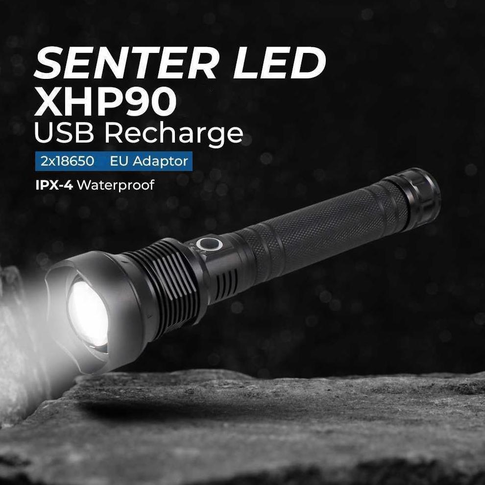 Senter LED USB Rechargeable Flashlight Waterproof XHP90 TaffLED