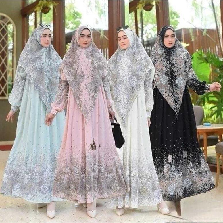 Diskon Azura 3 Set Hijab Segi4 / Gamis Dress Plisket / Gamis Wanita Kekinian / Terbaru