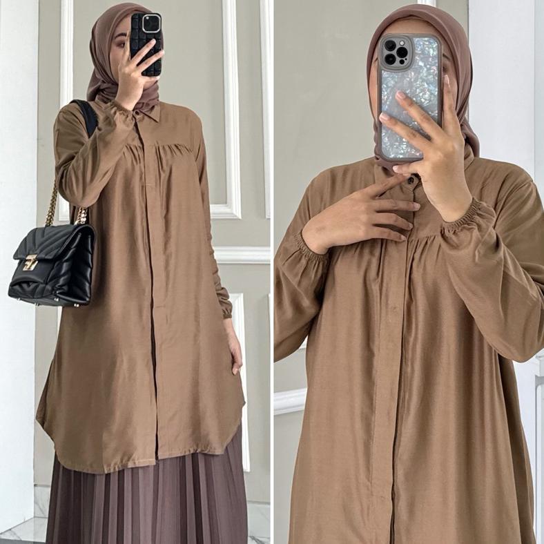 ORIGINAL ALIDA Tunik Wanita Katun Rayon Twill - Nyaman Dipakai, Lengan Manset, Full Kancing by ZALFA