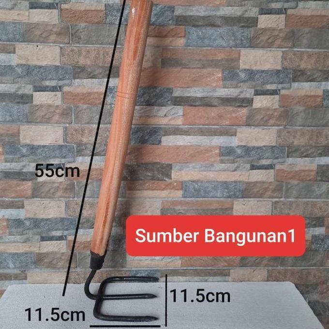 Garpu tanah mini garukan sampah kecil besi gagang kayu tanaman taman