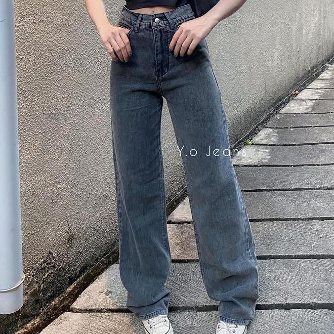 DV168 >> CELANA JEANS WANITA KULOT BF PANJANG SNOW BLACK NON STRICH nyaman tebal