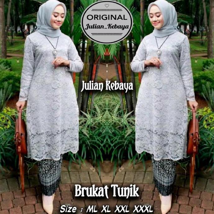 DI5 >> Setelan Kebaya Brokat Tunik Modern Wanita Kondangan Pesta Wisuda Jumbo LD 120cm Baju Atasan M