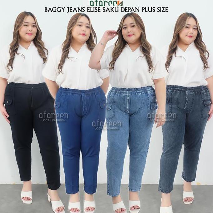 DB70 - Kulot Jeans Jumbo Variasi Saku Depan Baggy Jeans Elise Celana Jeans Wanita Pinggang Karet