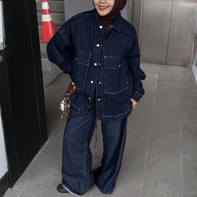 DI16 >> Filoposy Atasan Wanita Ona Shacket Grey Cardigan Baju Jaket Basic