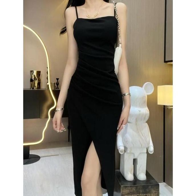 DV175 - 7828 black dress party night gaun wanita casual dress korean style sexy summer pink tanktop 