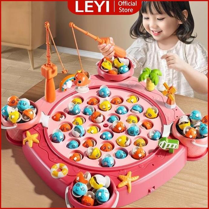 LEYI Mainan Pancingan ikan Set Lengkap Mainan Anak Magnet Mainan Pancing ikan Mainan Anak Laki Laki