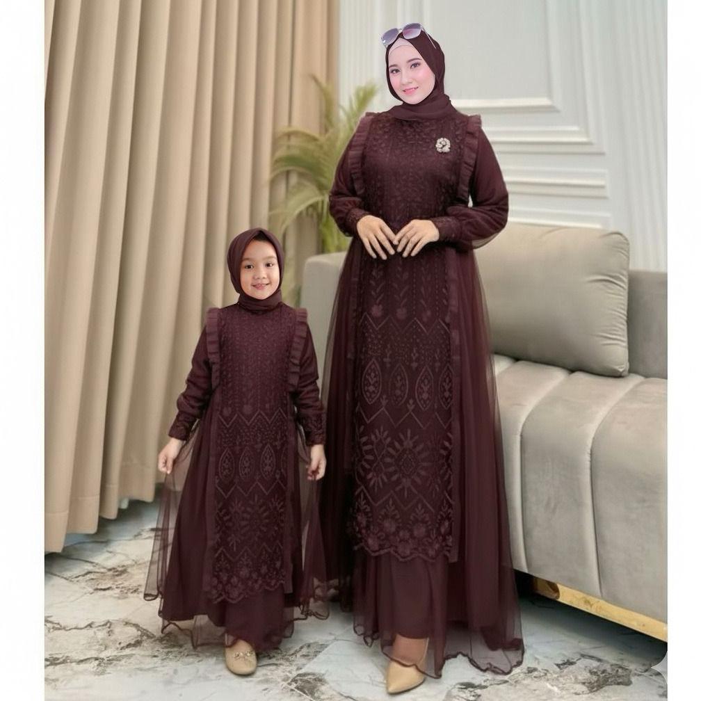 MAXI KINA SERAGAM ACARA GAMIS PASANGAN IBU DAN ANAK GAMIS PESTA MUSLIM MEWAH BAJU PESTA BRUKAT COUPL