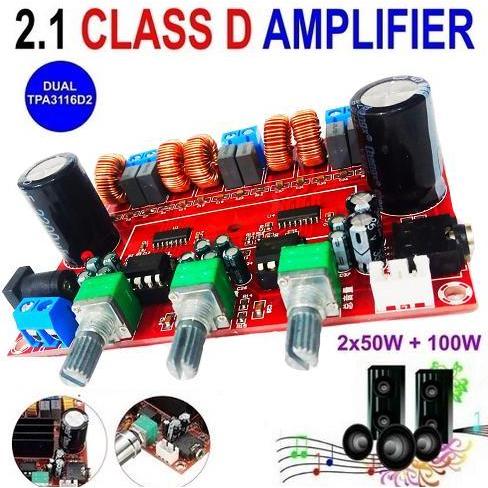 Digital Power Amplifier Subwoofer Board 2.1 Channel Tpa3116D2 2X50W + 100W Dc 12-24V Class D Stereo 