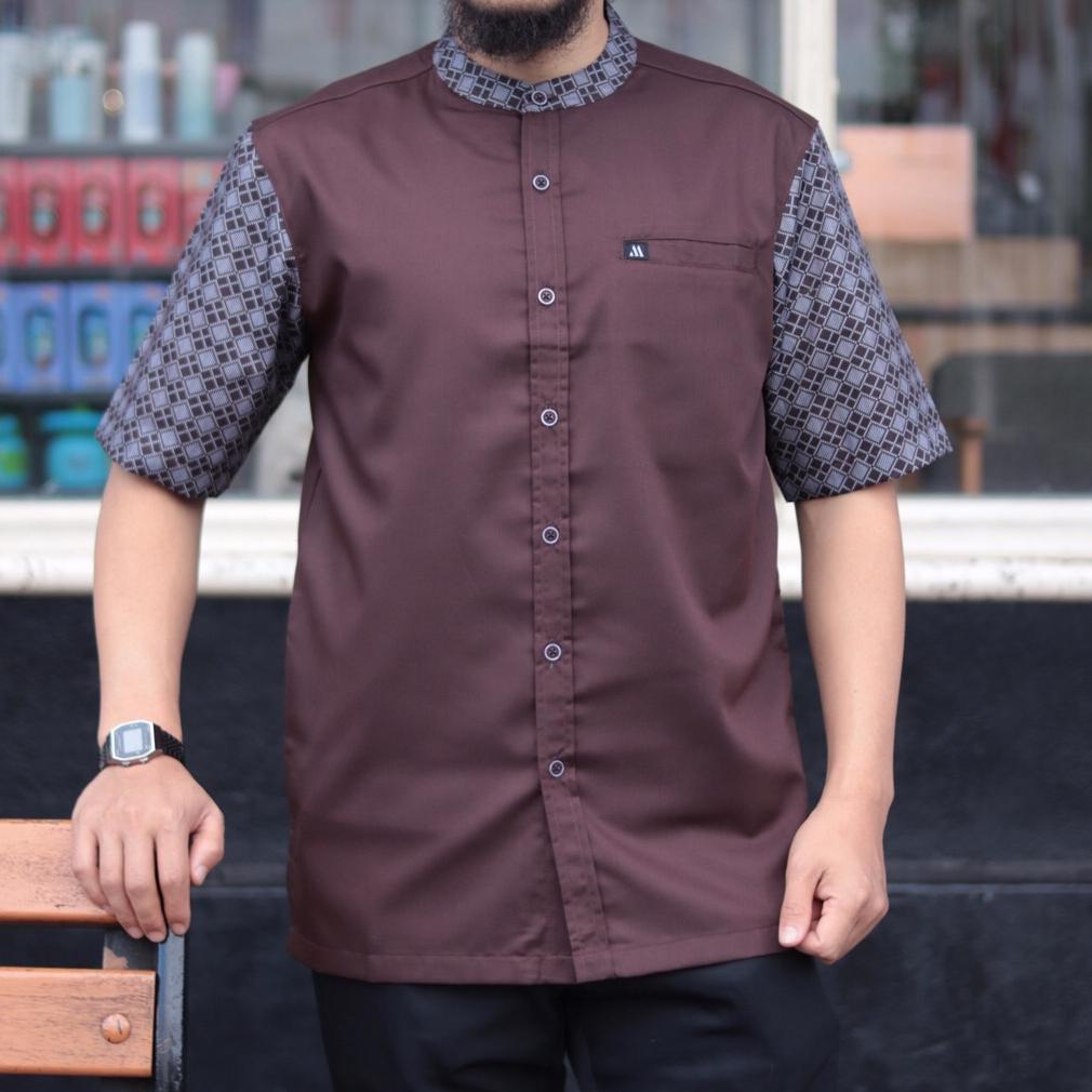 Murah Kemeja Koko Kurta Pria Lengan Pendek Motif Embos Original Marajo