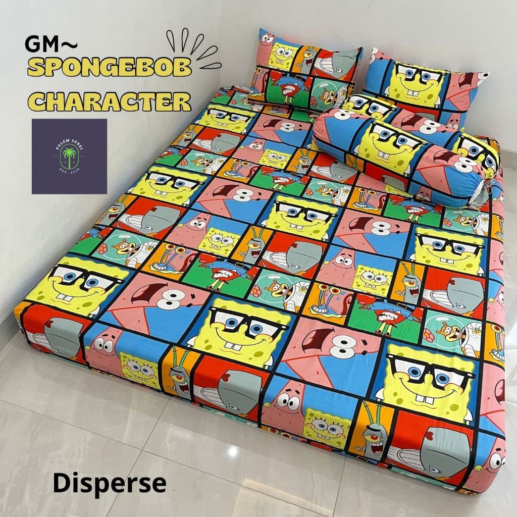 Sprei Motif Lucu Spongebob Strawberry Love Ungu 120 160 180 Bahan Nyaman Berkualitas Set Sarung Bant