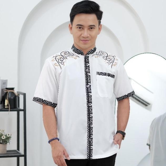 Termurah Baju Koko Pendek Kombinasi Batik Model 03