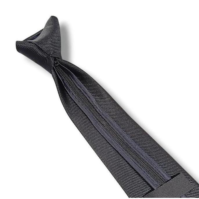 Dasi Pria Instan Resleting Zipper Otomatis Dasi Formal Slim Hitam Motif Garis Elegan Original