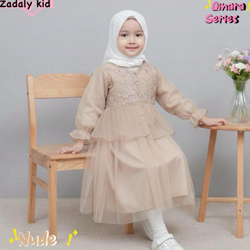 Viral  Qinara Series,Set Gamis Anak + Outer,Gaun Anak Lebaran Murah,Fashion Anak Muslimah,Gamis Anak