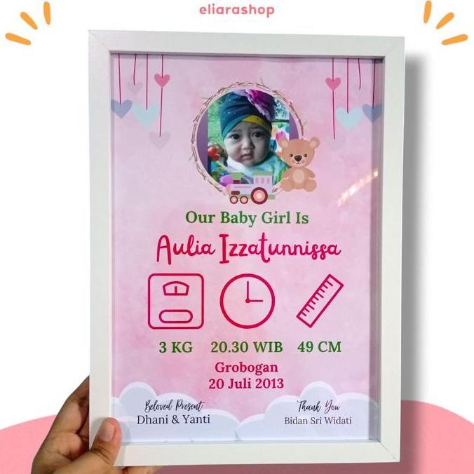 Cetak photo newborn potrait | Biodata baby newborn | Bingkai foto biodata bayi | Cetak bingkai akril