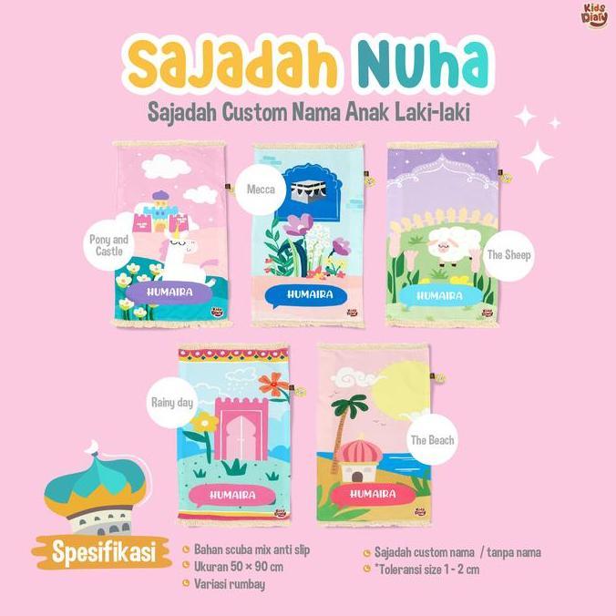 Sajadah Anak Custom Nama Sablon Motif Sajadah Printing Anti Slip Muslim Travel Waterproof