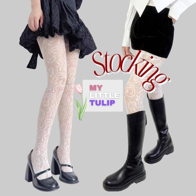 Stocking Pantyhose Jaring Fishnet Sulur Cantik Brukat Brokat Celana / Stoking Panjang Wanita Renda P