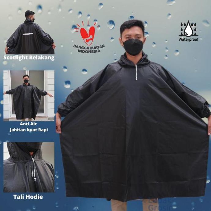 Jas Hujan Ponco Lengan Bahan Taslan Mirip Axio bukan Karet/Mantel Mantol Hujan Model Kalong Kelelawa