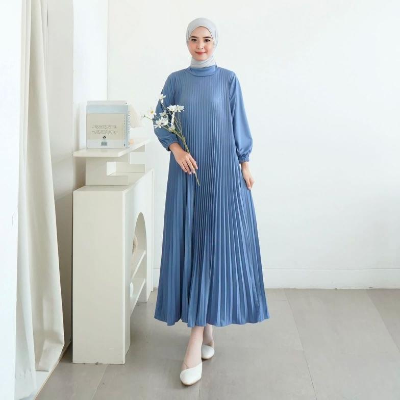 Dress Plisket Lengan Panjang / Gamis Plisket Panjang 130cm / Payung / Maxy Dress Pleats / Gamis Plis
