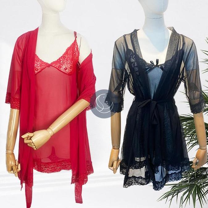 Kila Kimono Set Babydoll Sleepwear S-7XL Big Size Nightgown Lingerie Motif Wanita Tidur Dress