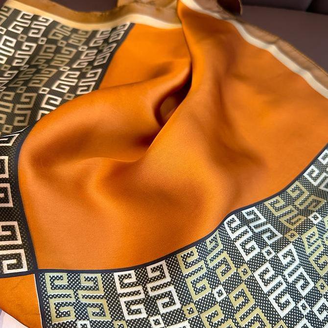 New  Syal Wanita Keren Scarf Leher 70x70 / Syal Ikat Tas High Grade Silk / Scarf Stewardess Orange C