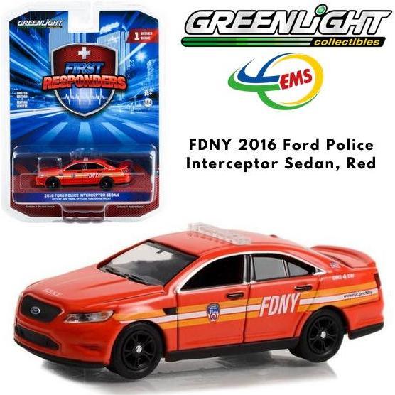 67040-C - Greenlight 1/64 FDNY 2016 Ford Police Interceptor Sedan, Red
