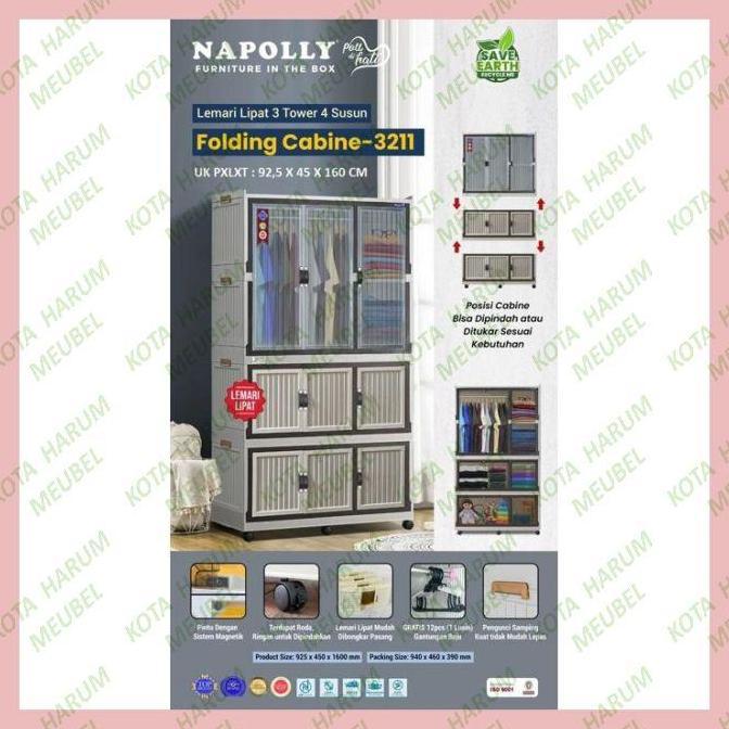 lemari plastik napolly folding cabine 3211 murah putih bandung napoli lemari baju plastik 3 pintu na