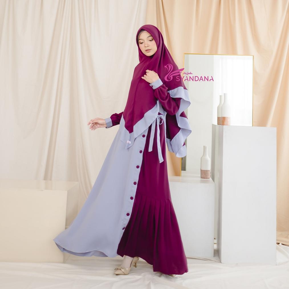 Hijab Syandana Gamis Syari Wanita Kekinian Halwa Dress Gamis Kombinasi (TANPA HIJAB)
