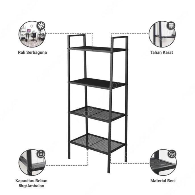 Rak hiasan informa libie hitam rak bunga rak susun 4 tingkat rak besi