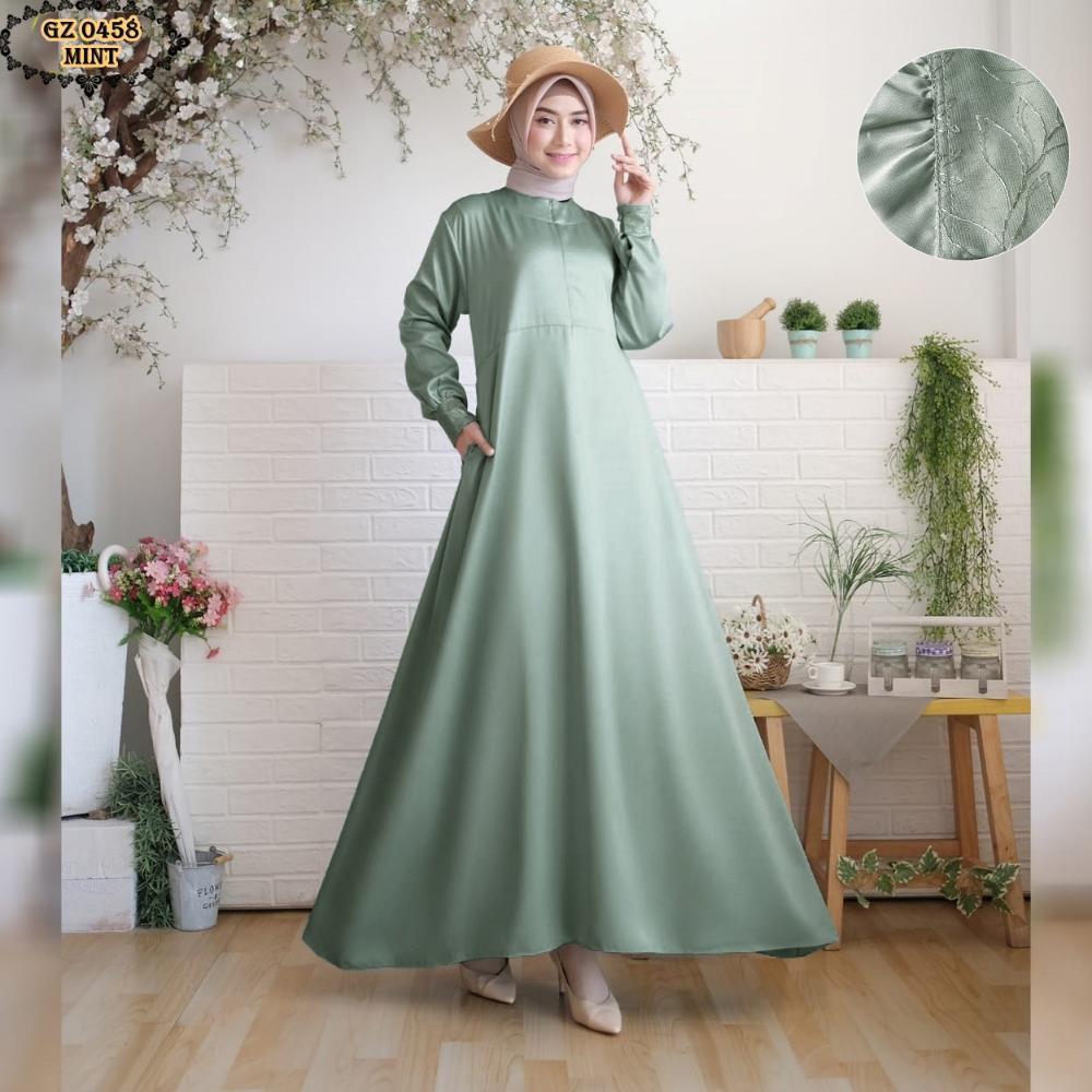 Gamis Polos Satin Velvet Mint GZ0458/ Gamis Polos Brukat/ Gamis Jumbo/ Gamis Remaja/ Gamis Lebaran