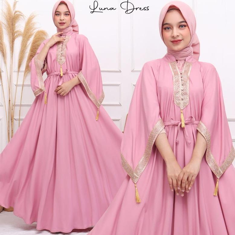 Luna dress renda import Fit XXXL Baju Gamis Polos Shakir Premium Arabian maxi Kaftan Gamis Lebaran G