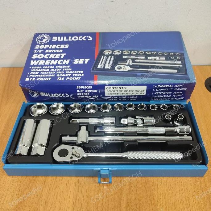 Kunci Socket Set Bullock 3/8" DR 6PT 1/4" s/d 15/16" (20Pcs)