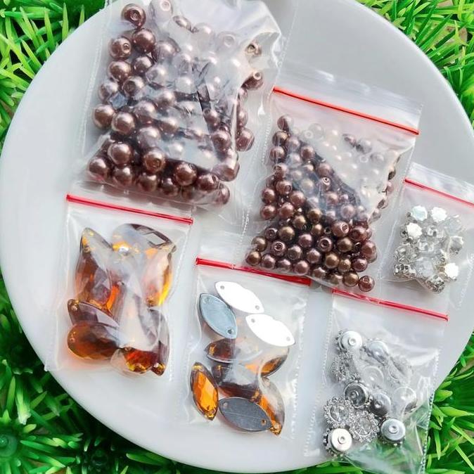 Redmegic- Payet Kristal Jahit Set Aneka Motif Mani Bahan Rangkai Set Grade A Bunga Manik Diamond Man