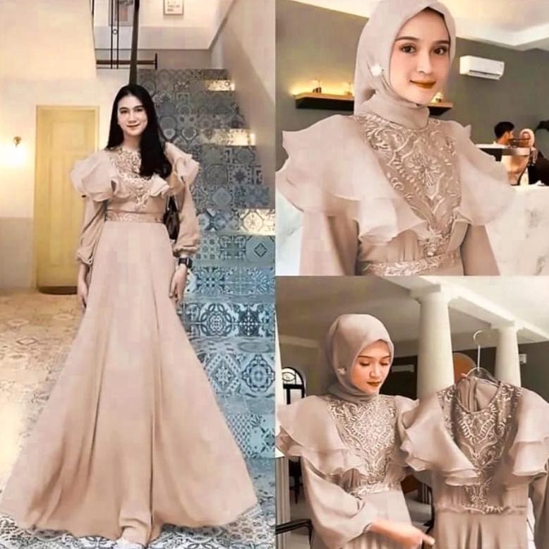 Femes Meghan Dress Gamis Brukat Organza Mewah Gaun Pesta Maxi Muslim Wanita Premium