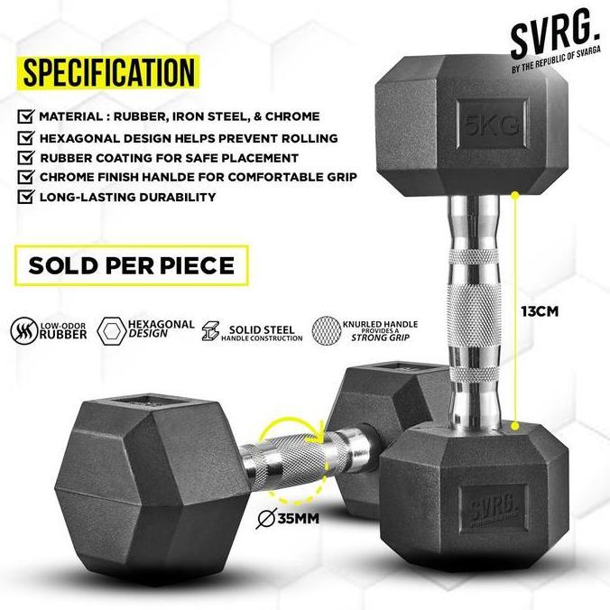 Otwsehat- Svrg Hexagonal Dumbbell - Hexa Rubber Dumbbell - Hexa Dumbbell - Rubber Dumbbell Barbell