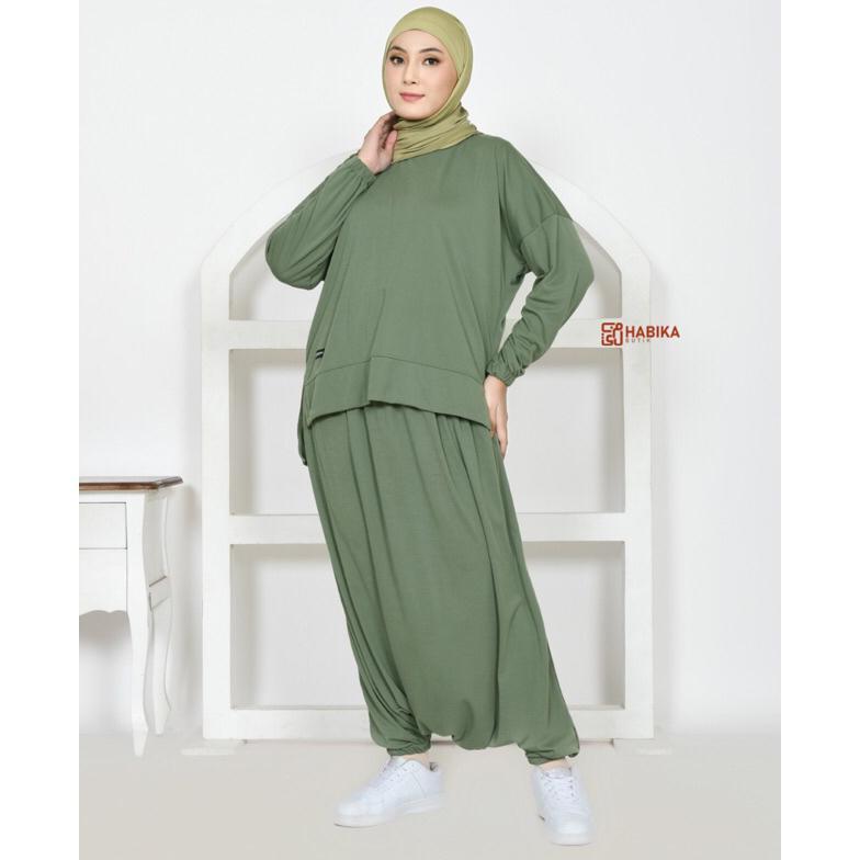 TERBARU Setelan Kaos Olahraga wanita kaos+rok celana 1 set Lengan Panjang syari bahan double super