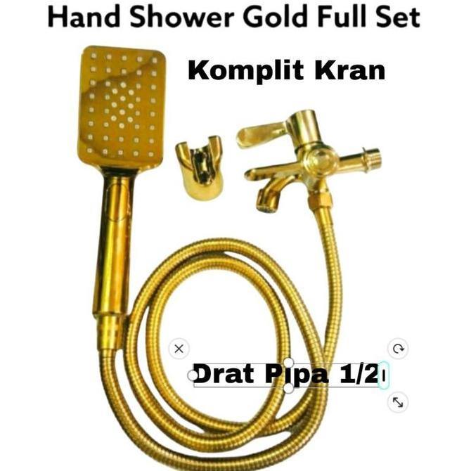 Hand Shower Komplit Kran Gold/Hand Shower Set Gold/Shower Set Kamar Mandi Asli