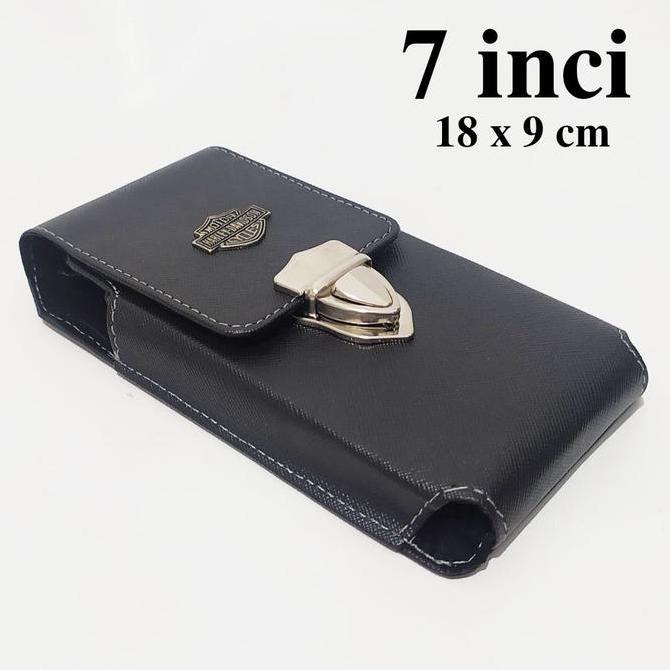 Dompet Hp 7 inci Tas Pinggang Sarung Handphone Pria Kulit Sintetis 1 s Hitam