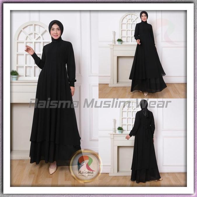 Terjangkau Raisma - Raisma - Mafaza Gamis Ceruty Polos Wanita 3 Warna Hitam Putih Broken White
