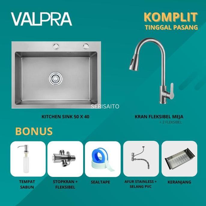 Paket Kitchen Sink Valpra 5040 + Keran / Kran Air Dapur Tempat Cuci